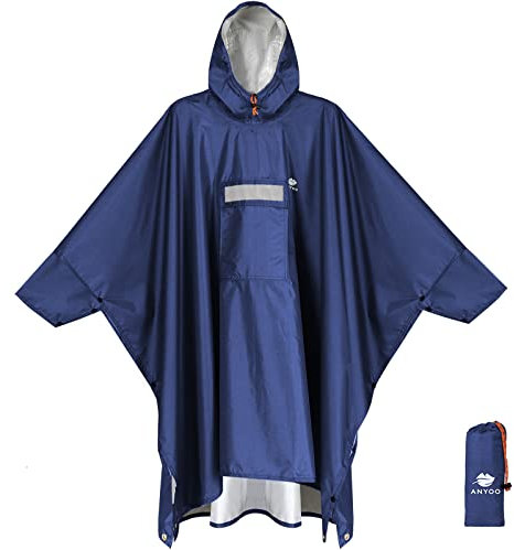 ANYOO Leichter Wasserdichter Regenponcho Regenjacken mit Ärmeln Belüftet Mehrzweck Regenmantel mit Kapuze Faltbare Schutzdecke Unterschlupf Plane für im Freien Camping Wandern,Dunkelblau,Einheitsgröße