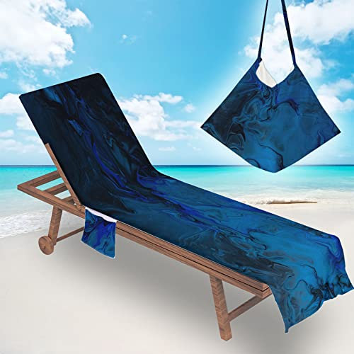 FANSU Schonbezug Für Gartenliege Frottee Liegenauflage Liegestuhl Handtuch mit Taschen, Abstrakte Graffiti Strandliegenauflage Weich Strandtuch für Reisen Schwimmen (75x210cm,Navy blau)
