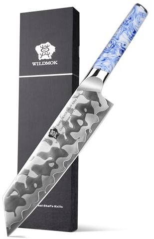 WILDMOK Kiritsuke Couteau 21,6 cm, Couteaux de Chef de Cuisine Japonais-Couteau à Trancher le Poisson en Acier Allié à 7 Couches Avec Manche en Résine
