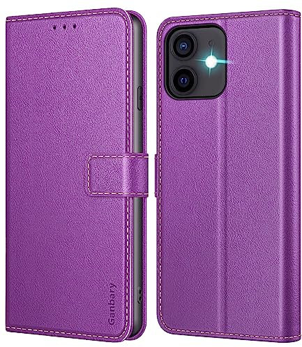 Ganbary Handyhülle für iPhone 12/12 Pro Hülle, Premium Leder Klapphülle [Kartenschlitzen] [Magnetverschluss] [Standfunktion] kompatibel mit iPhone 12/12 Pro Schutzhülle, Violett