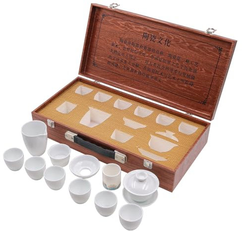 NUZAMAS Service à thé chinois kung-fu en porcelaine, couvercle en céramique, bol, tasse à thé en porcelaine blanche, grande capacité, set à thé, service à thé de voyage en porcelaine