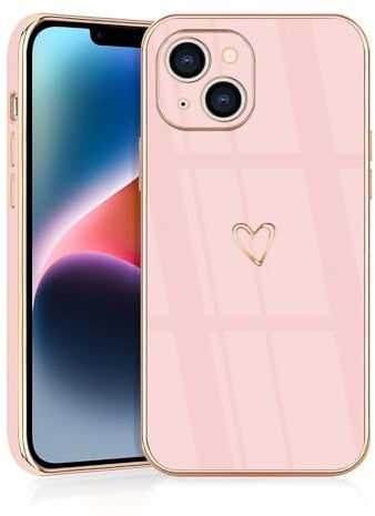JRIANY for iPhone 14 Case, Protective Flexible Silicone Case with Cute Design Love Heart Pattern Shockproof Bumper Cover Compatible with Apple iPhone 14 - Pink A