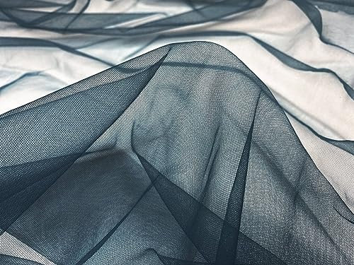 Tüll Stoff Meterware - 160 cm Breite - quer-elastischer, weicher Tüllstoff - Uni Deko Stoff (Petrol)