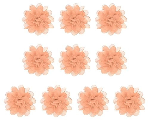 PATIKIL 3,9 Chiffon Fiori, 10pz Rete Tessuto Fiori Cucito Tessuto Applique Fascia Abbellimenti per Fai-da-te Lavorazione Matrimonio Decorazioni, Pesca