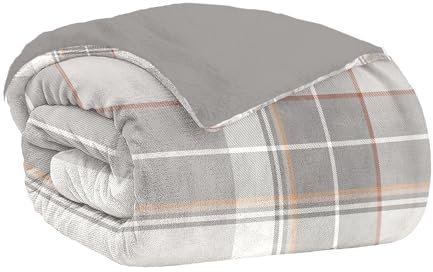 Home Tresor Plaid Pile Singolo, Coperta Pile Letto Singolo, Coperta Calda Invernale in Pile di Flanella e Sherpa, Copriletto Singolo Invernale Doppio Strato Pelliccia Pelosa Tartan Beige cm. 150x200