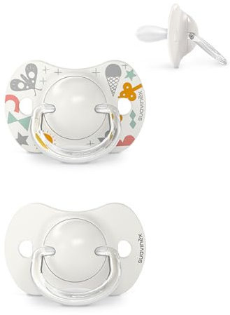 Suavinex Confezione da 2 Ciucci con Tettarella Simmetrica in Silicone SX Pro, per Bambini 0-6 Mesi, Ciuccio Neonato, con Tettina più Piatta e Flessibile, Walk in the Park Grigio