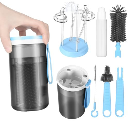 6 en 1 Kit de Brosse Biberon Bébé, Kit de Goupillon Biberon de Voyage avec Brosse Extensible pour biberon en Silicone, Brosse nettoyante pour tétons, Brosse à Paille, Distributeur de Savon