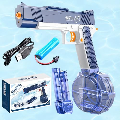 ZZQVIP Aqua Strike USB Rechargeable Wasserpistole Elektrisch, Wasserspritzpistole Kinder mit LED-Licht, Automatische, Doppelmagazin Große Kapazität, Geeignet für Sommer, Pool, Garten (Blau)