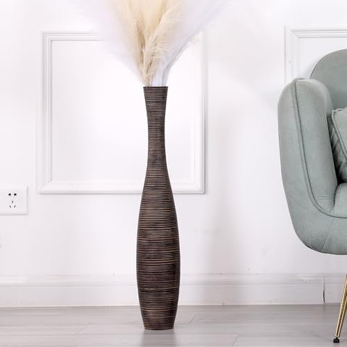 Leewadee Grand Vase A Poser Au Sol 65 cm Haut - Vase De Sol pour Fleur Ou Pampa, Marron, Résine