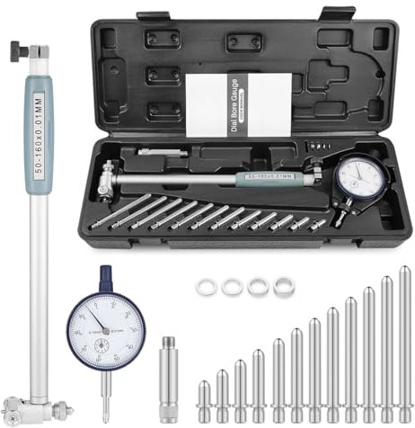 BEBANG Zylinder Messuhr Set 50-160MM （1.97-6.23）Anzeige 0.01MM(0.0003)，Isolierte Griffe für tiefe Motorzylinder Messung