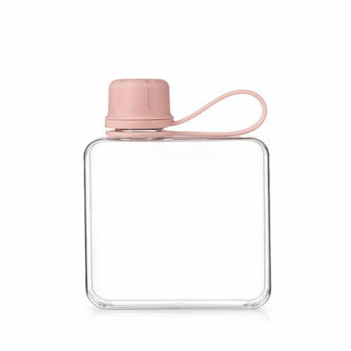 IDIDG Botella de agua plana portátil de 10.5 onzas sin BPA, botella de agua cuadrada pequeña Tritan a prueba de fugas, botella de agua delgada para bolso, viaje, bolsillo, deportes, fitness (rosa