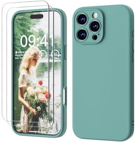 GOODVISH 3 IN 1 for iPhone 16 Pro Case 6.3 inch, Upgraded Camera Protection, 2X HD Screen Protector, Liquid Silicone Anti-Scratch Shockproof Gel Rubber Anti-Fingerprint Phone Case Cover, Teal