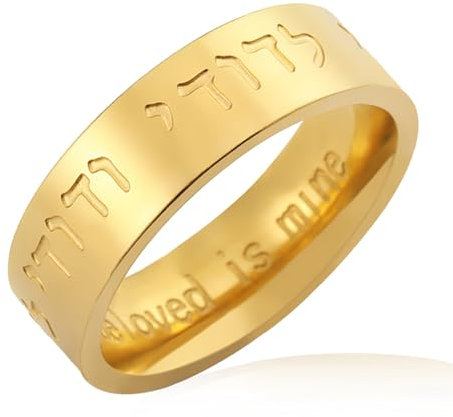 VASSAGO Hebräisches Lied von Salomo Ring Edelstahl Kabbala Segensring Hochzeit Valentinstag Ringe für Frauen Männer (67.2 (21.4), Gold)