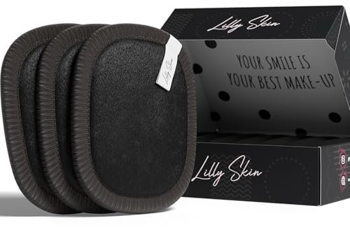Pads Démaquillants Lavables et Réutilisables Lilly Skin - Lingettes Carrées Microfibres Nettoyantes et Exfoliantes pour la Peau du Visage - Boîte de 7 Pads en Tissu Simili Coton (Black Edition, XL)