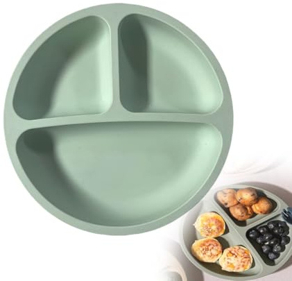 BIKPRST Bikprst Silikon Baby Teller Rutschfest Kinder Tischset Mit Saugnäpfen - Geteilte Standfeste Babyteller Kleinkind Teller - Bpa-Frei - Spülmaschinen Und Mikrowellenfest
