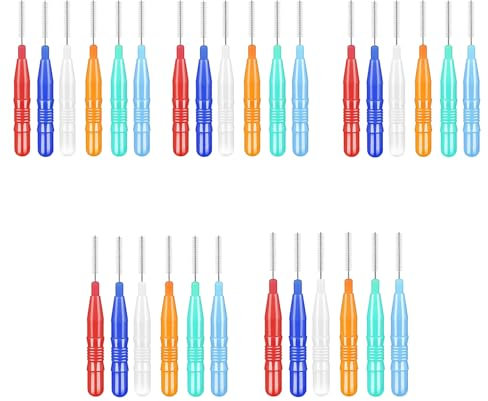 NXPUXP 30 Pezzi Scovolini Interdentali,Spazzolini Interdentali Silicone,Scovolino Denti,Scovolino Interdentale con Scatola per l'igiene Dentale e il Mantenimento Della salute orale(6 Colori)