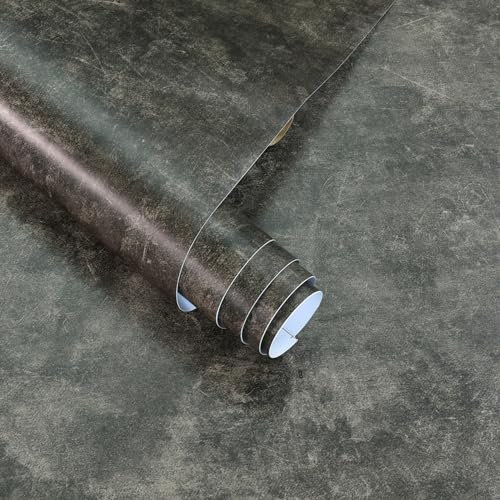 JSEVEM 40CM×3M Extra Dicke Dunkelbraune Betontapete Abziehen Und Aufkleben 3d Glänzend Strukturiert Industriell Braun Grau Beton Zement Kontakt Papier Vinyl Fliese Aufkleber Für Arbeitsplatten