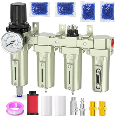 BOGERDACK Industrial Grade 4-Stage Air Drying System,1/2 NPT with Auto Drain,Desiccant Dryer,air Regulator,Particulate Filter and Coalescing Filter for Paint Spray,Plasma Cutter