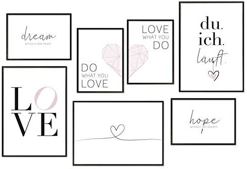 Hyggelig Home Premium Poster Set - 7 Bilder - Set Liebe mit Rahmen schwarz