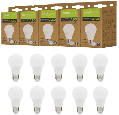 Maxled, Light is Led! 10er LED Lampe E27 A60 11W Glühbirne Ersetzt 75 Watt Halogenlampe 6500K Kaltweiß Kugel Lampe 1055lm Energiesparlampe Nicht Dimmbar 150° Abstrahlwinkel AC 220-240V