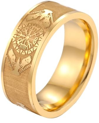 SiVaji Rabe Ring Wikinger Symbol Rune Kompass Ring Männer Und Frauen Party Retro Punk Gold