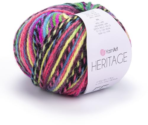 YarnArt Heritage Medium Weight Variegated Wool Yarn - 125m/50g, Multicolor, 25% Wool - 75% Acrylic, Ideal for Winter Knitting, Sweaters, Cardigans, Scarves, Hats (340)