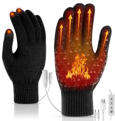 USB-beheizte Handschuhe für Damen und Herren, warme Handschuhe für den Winter, Stricken, 3 einstellbare Temperaturstufen, beheizter Handschuh für drinnen und draußen, Radfahren, Wandern