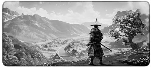 HawkStrike Mauspad XXL Gaming | Japanese Samurai Black White Design Mousepad 90 x 40 cm