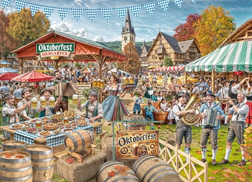 Oktoberfest Jigsaw Puzzle 1000 Piece by VCC - Puzzles for Adults & Families - Fully Interlocking & Randomly Shaped Pieces - 26 5/8 x 19 1/4