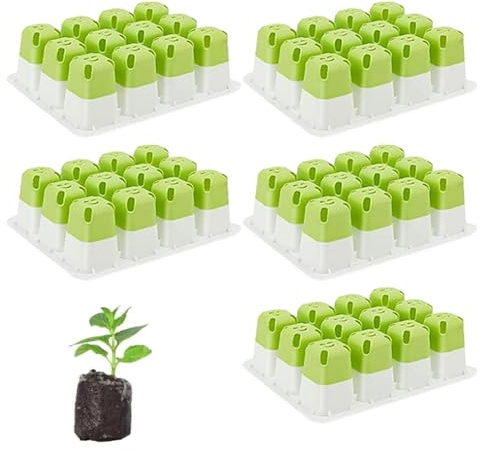 Set of 5 Reusable Seed Starter Kit, 60 Cells Seed Starter Trays, Silicone Seedling Starter Trays for Starting Plant Seeds with Flexible pop-Out Cells, Indoor Gardening Plant Germination Trays
