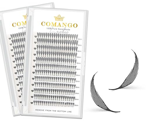 CoMango Vorgefertigte Spire Lashes Anime-Wimpernfächer C/D Curl, Manga-Chunk, natürliche Wimpernverlängerung, Federform, Comic-Wimpern, 0,07 mm, individuelle Wimpern (Black Spire, 0,07-D-13 mm)