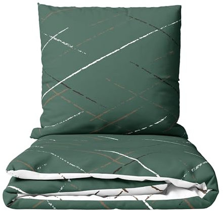 Leonado Vicenti Bettwäsche Set 155x220 cm Baumwolle 4-Jahreszeiten Streifen Grün Wendebettwäsche mit Reißverschluss Kissenbezug 80x80 cm Atmungsaktiv