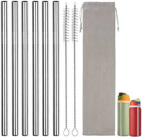 Metal Straws for Owala Freesip Water Bottle 24oz/32oz, 6Pcs Replacement Reusable Stainless Steel Straws with 2Pcs Cleaning Brush and 1 Travel Pouch, Compatible with Owala Water Bottle 710ml/945ml