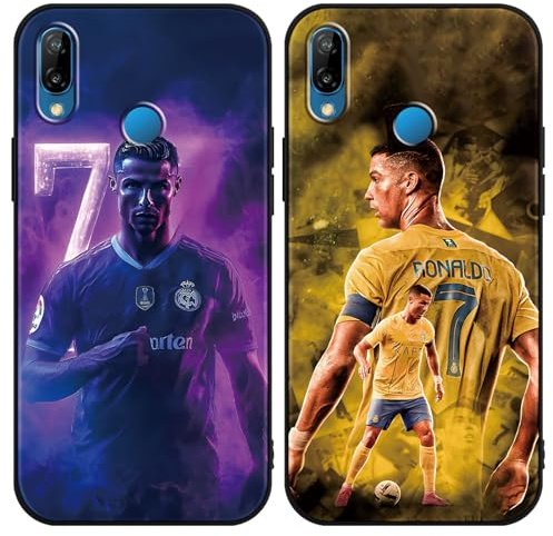 TBNMBGY 2 Stück Handyhülle für Huawei P20 Lite 5.84, Stoßfest Silikon TPU Kratzfest Hülle Schwarz, Sport Fußball Cool Legend Player 7 10 Mode Muster Design Schutzhülle für Jungen Fan, Idol