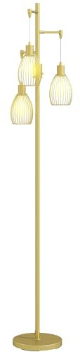 HOMCOM 3-Light Floor Lamp, 170cm Industrial Dimmable Standing Lamp with Steel Wire Cage Lampshades for Living Room, Bedroom, Dining Room, Study, Bulb Not Included, Gold Tone
