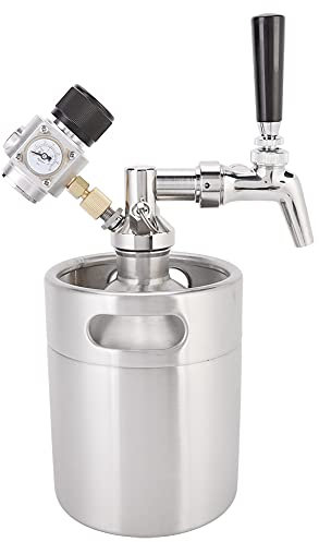 FZCXHONJ 2L Edelstahl Homebrew Mini Keg Kit Bierzapfhahn mit Speerfass-Druckmesser, Bierfass-Wasserhahn-Flüssigkeitsspender für Bar, Restaurant, Hotel, Zuhause
