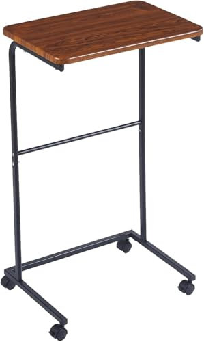 Rainmae Table en C avec roulettes, facile à déplacer, table d'appoint robuste en forme de C pour canapé, tables basses rustiques avec cadre en métal