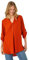 Roman Originals Shirt for Women UK Ladies Top Collarless Blouse Stretchy Tunic Smart Casual Autumn Winter Jersey 3/4 Length Sleeve Notch V Neck Flattering Office Work - Rust - Size 12