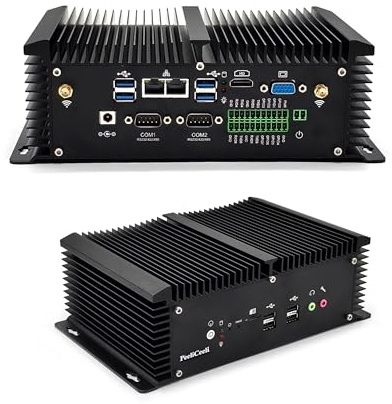 PeeliCeeli Mini PC Industrie Lüfterlos, Core i5 7200U Mini-Computer, 2X RS232/RS422/485 COM, 2X LAN, 8X USB, SIM-Kartensteckplatz, GPIO, WiFi, HD/VGA, Barebone OHNE RAM OHNE SSD