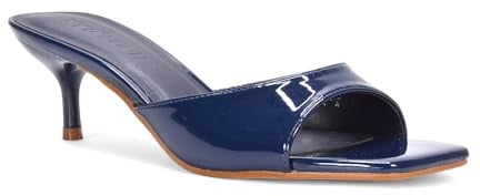 ESSEX GLAM Women's Square Toe Stiletto Kitten Heel Sandals Ladies Slip On Heeled Mule Evening Party Shoes Size 3-8