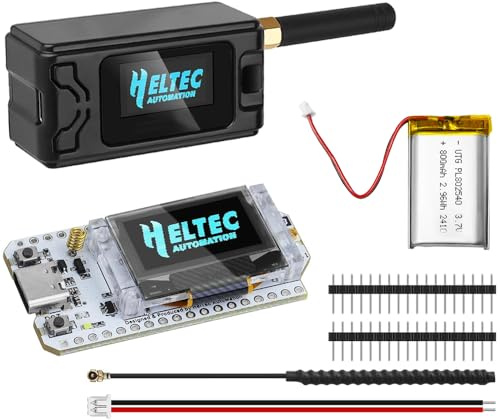 Heltec V3 ESP32 LoRa Placa de Desarrollo con Pantalla OLED Carcasa N30 Negro y Batería de 800mAh S3 SX1262 Compatible con Meshtastic LoRaWAN WiFi Tipo-C USB Nodo IoT para Hogar Inteligente y Control