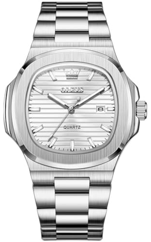 OLEVS Uhren Herren, Groß Wählscheibe Analoger Quarz Herrenuhr, Geschäft Edelstahl Band Wasserdicht Leuchtend Herrenarmbanduhr, Großes Handgelenk Herrenuhr mit Datum