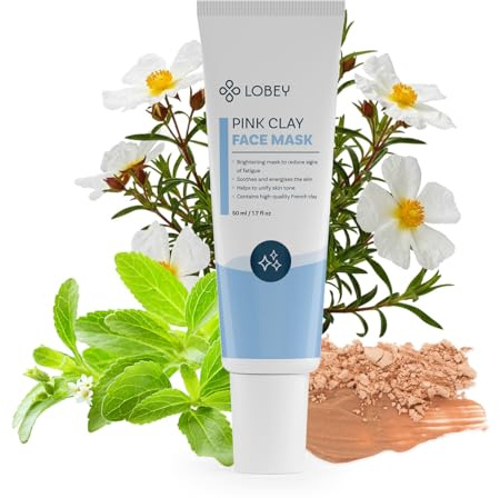LOBEY Masque facial à l'argile rose - Soin doux pour une peau rayonnante - Régénérant, apaisant et idéal pour les peaux sensibles (50 ml)