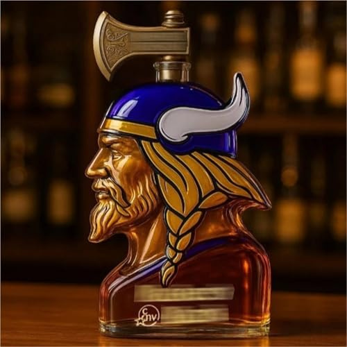 Whiskey Decanter - Whiskey Bottle, Viking Whiskey Decanter Statue, Human Head Wine Bottle, Pure Handmade Lead-Free Glass Sculpture, Heroic Tribal Legend