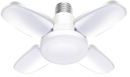 FOROUREYES 60W LED Garagenleuchte E27, Superhelle Deckenleuchte mit 4 Verstellbaren Panels, Kein Flimmern Werkstattlampe 6000K für Garage, Keller, Lager, Werkstatt