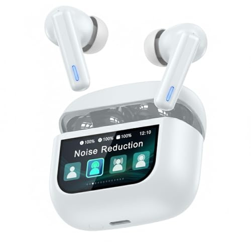 Wireless Earbuds Bluetooth Headphones, Ear Buds with Touch Screen, ANC ENC Noise Cancelling Transparency Mode, 40H Stereo Deep Bass, IPX7 Waterproof, Clear Calls, 5 EQ for iOS Android (Lightgray)