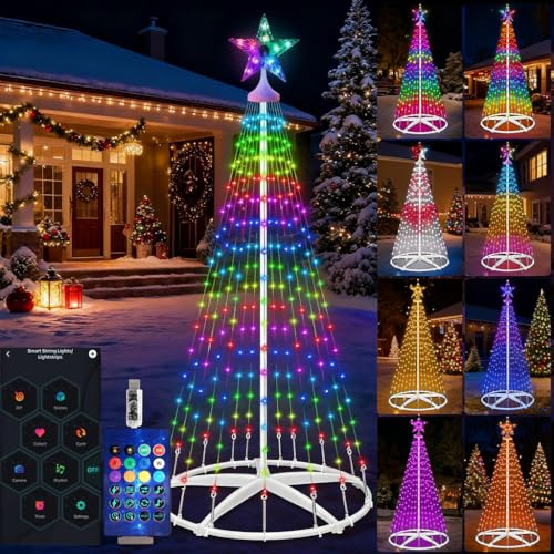 Hoofun Smart Christmas Tree Cone Light: 180cm RGB LED String Lights with Remote & App Control, USB Powered, Multi Modus, Music Sync, DIY Dimmable, Indoor/Outdoor Decoration for Holiday Garden Party