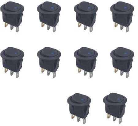 Lote de 10 interruptores botón pulsador encendido y apagado 4 colores, 3 pines, 12 V, 20 A, redondos, LED, para coche camión(Blue)