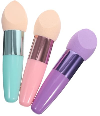 PENIKOKO 3 Stück Make Up Werkzeug mit Kosmetikschwamm Pinsel aus Schwamm Wiederverwendbar zum Auftragen von Flüssigfoundation und Reinigen von Make Up Rändern Zufällige Farbe