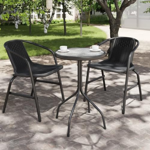 Teenpull Gartentisch Ø50x71 cm, Anthrazit Stahl, runder Outdoor Beistelltisch, Terrassentisch mit Glasplatte für Balkon, Garten, langlebiges Design